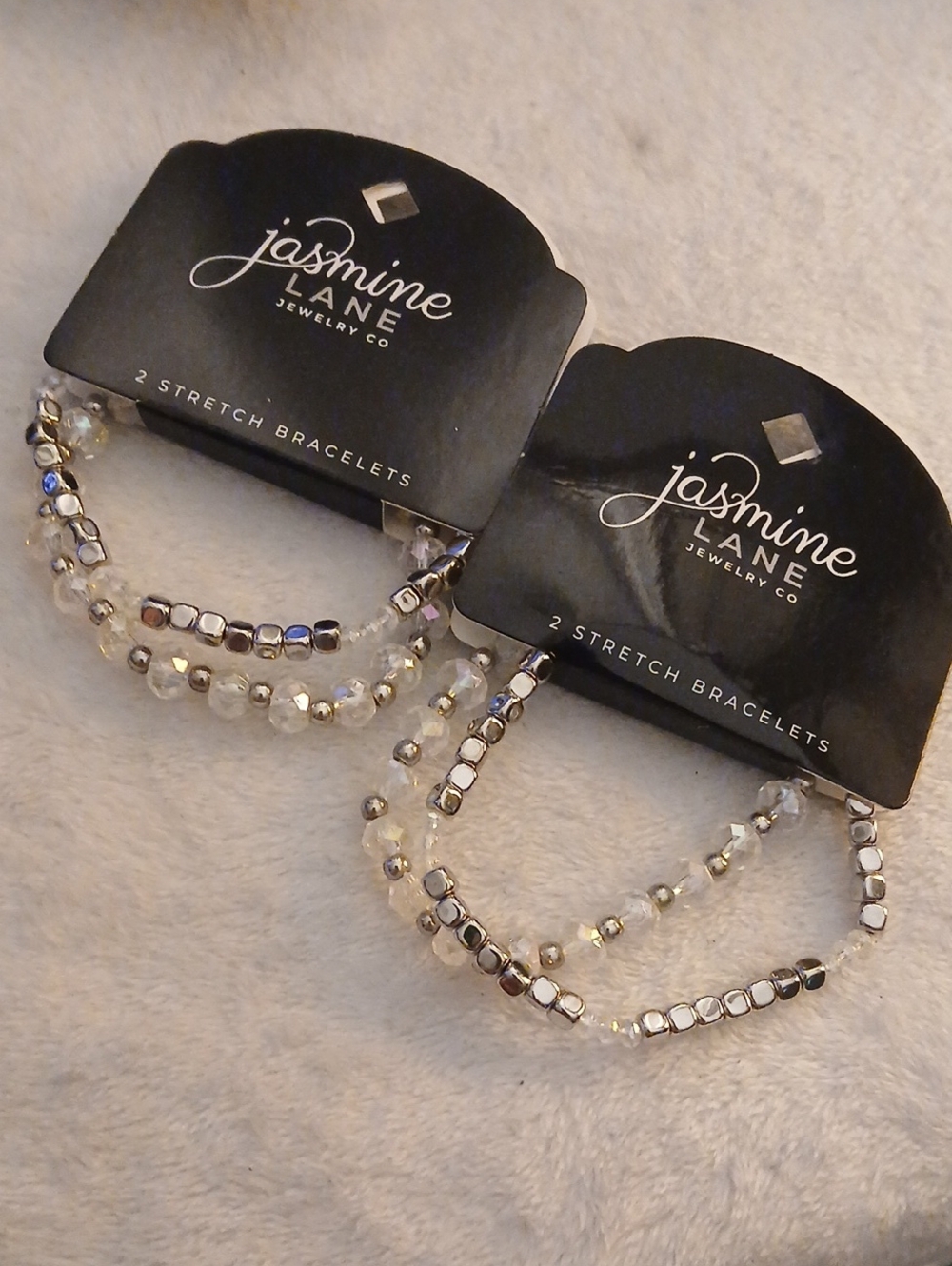 Jasmine Lane Jewelry Co. Silver & Clear Stretch Bracelet Set [2 Pack, 2 Avail]